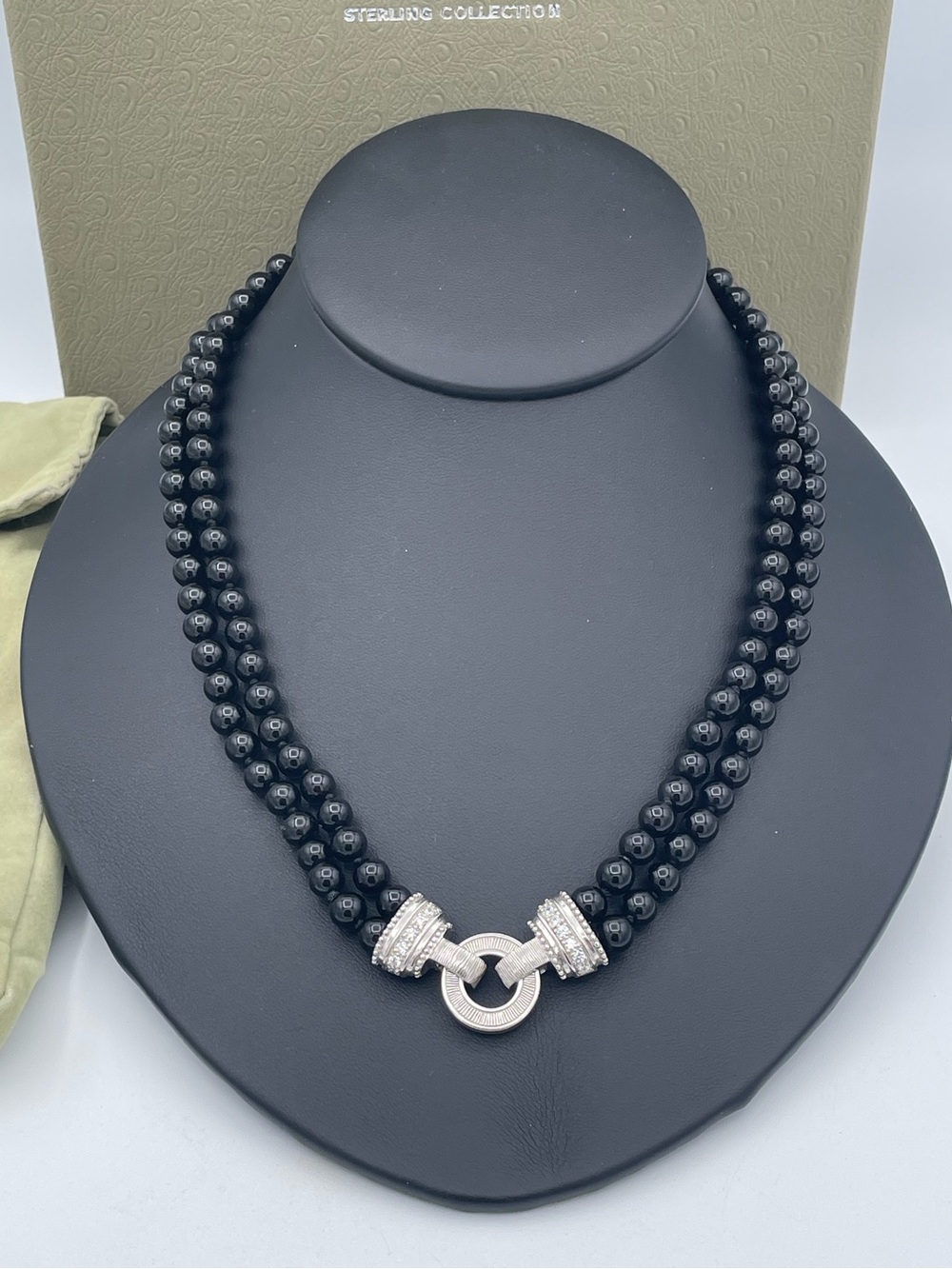 Judith Ripka Sterling Silver 925 Black Onyx 2-Strand CZ Necklace Thailand 56g